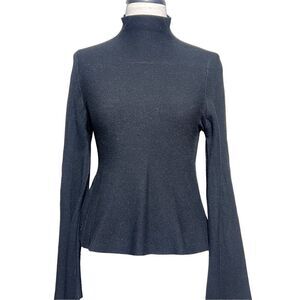 Moc Turtleneck Fluted Black Sweater Long Sleeve Size Small
